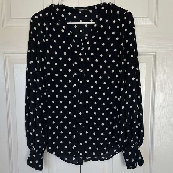 Express Black and White Polka Dot Blouse Size S - Picture 1 of 5